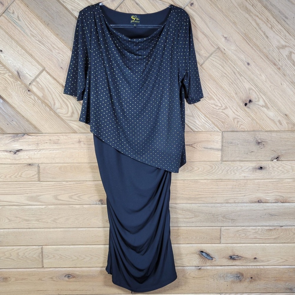 Serena Williams Signature Statement Black Gold Polka Dot Maxi Dress XL